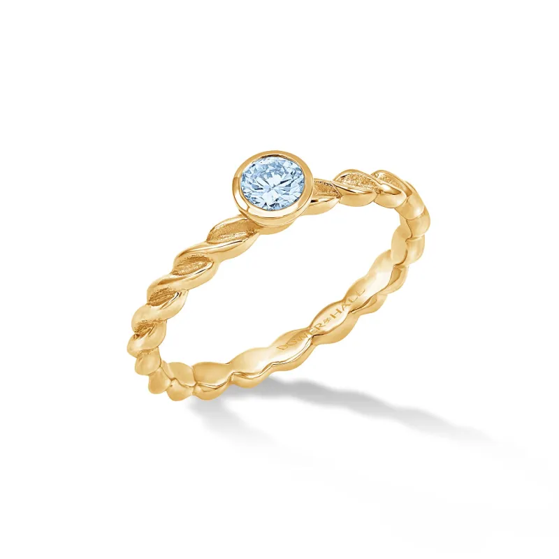 14k Twist Narrative Ring with 4mm Aquamarine sold by Dower & Hall