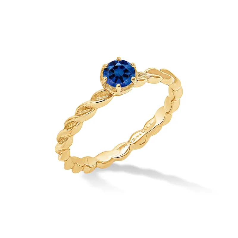 14k Twist Narrative Ring with 4.5mm Blue Sapphire sold by Dower & Hall