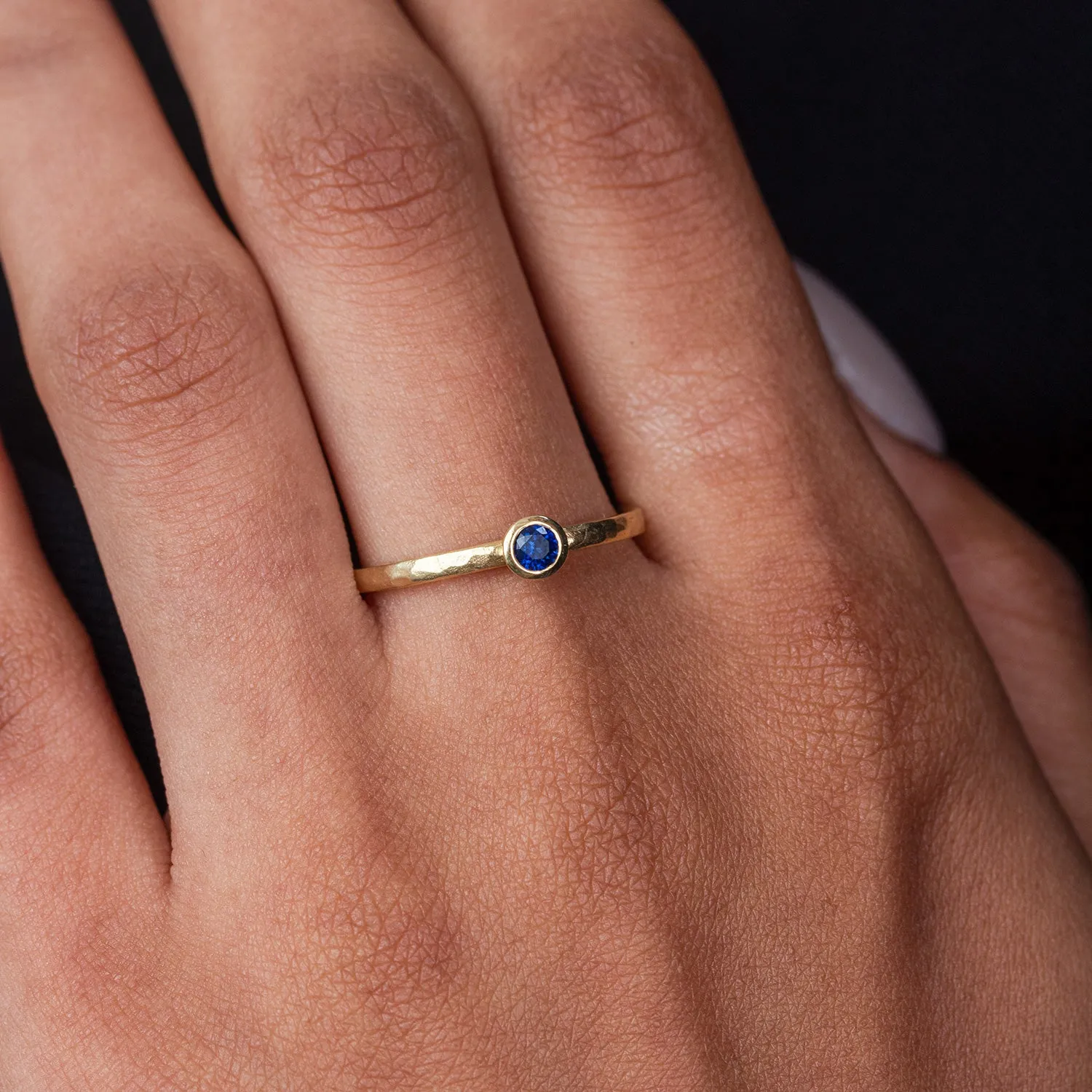 14k Hammered Narrative Ring with 2mm Blue Sapphire sold by Dower & Hall product image thumbnail 5