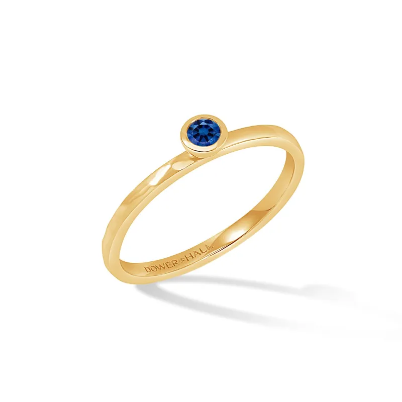 14k Hammered Narrative Ring with 3mm Blue Sapphire sold by Dower & Hall
