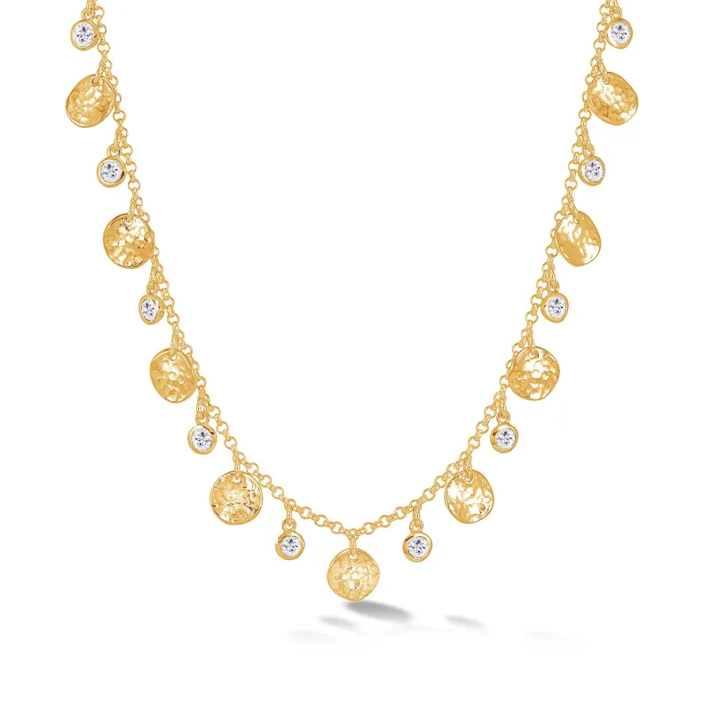 Hammered Disc & White Topaz Array Necklace made by Dower & Hall