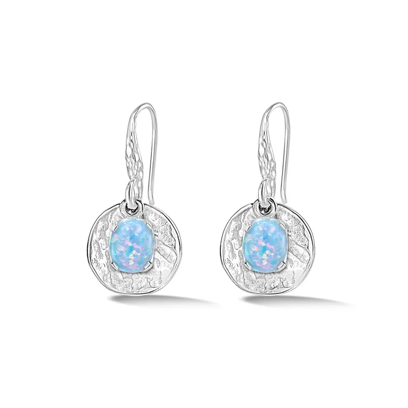 Hammered Disc & Opal Array Drop Earrings sold by Dower & Hall