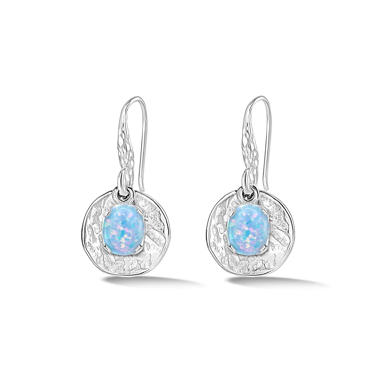 Hammered Disc & Opal Array Drop Earrings sold by Dower & Hall