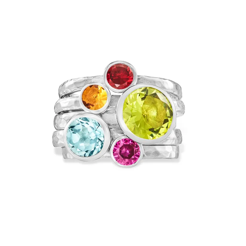 Rainbow Twinkle Stacking Rings sold by Dower & Hall