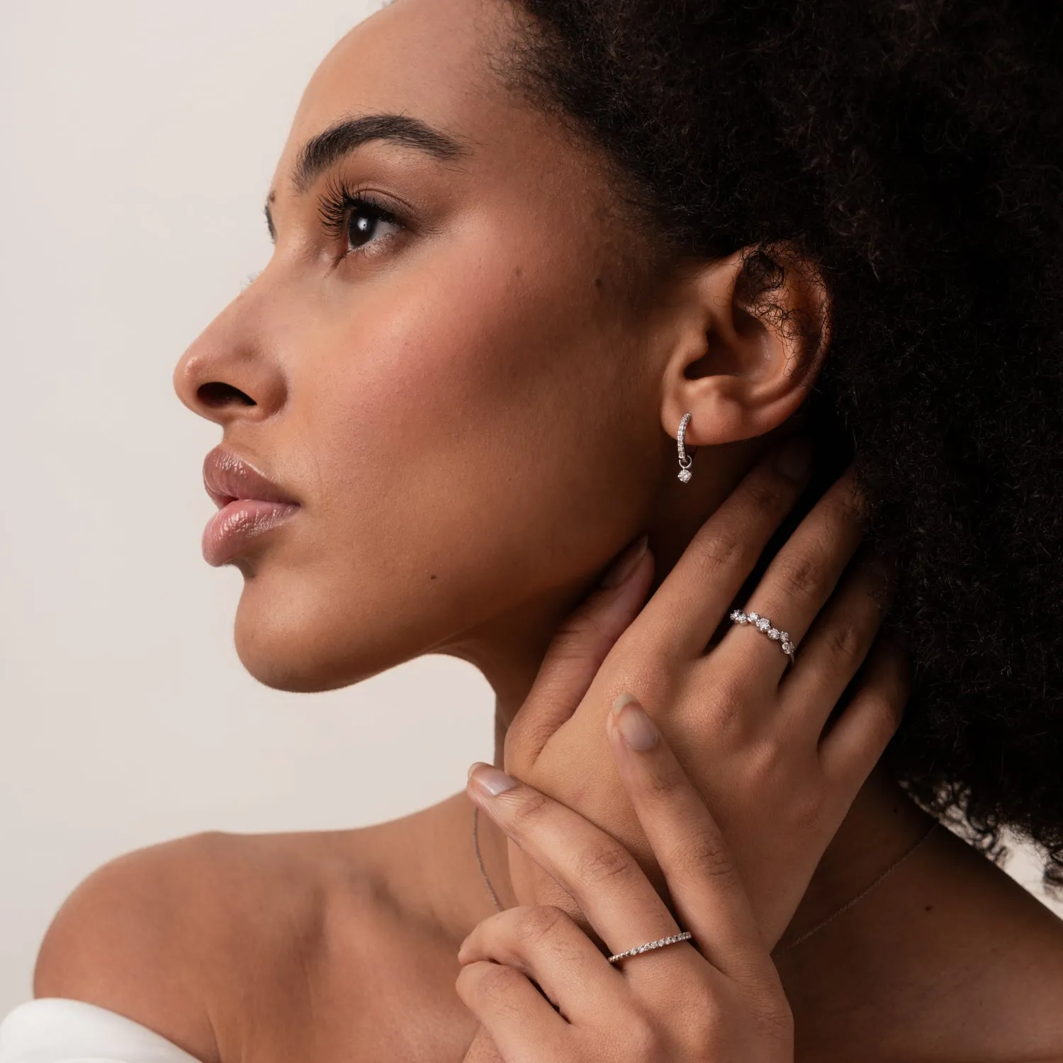 9k Medium White Diamond Hoops with Lotus Drops sold by Dower & Hall product image thumbnail 2