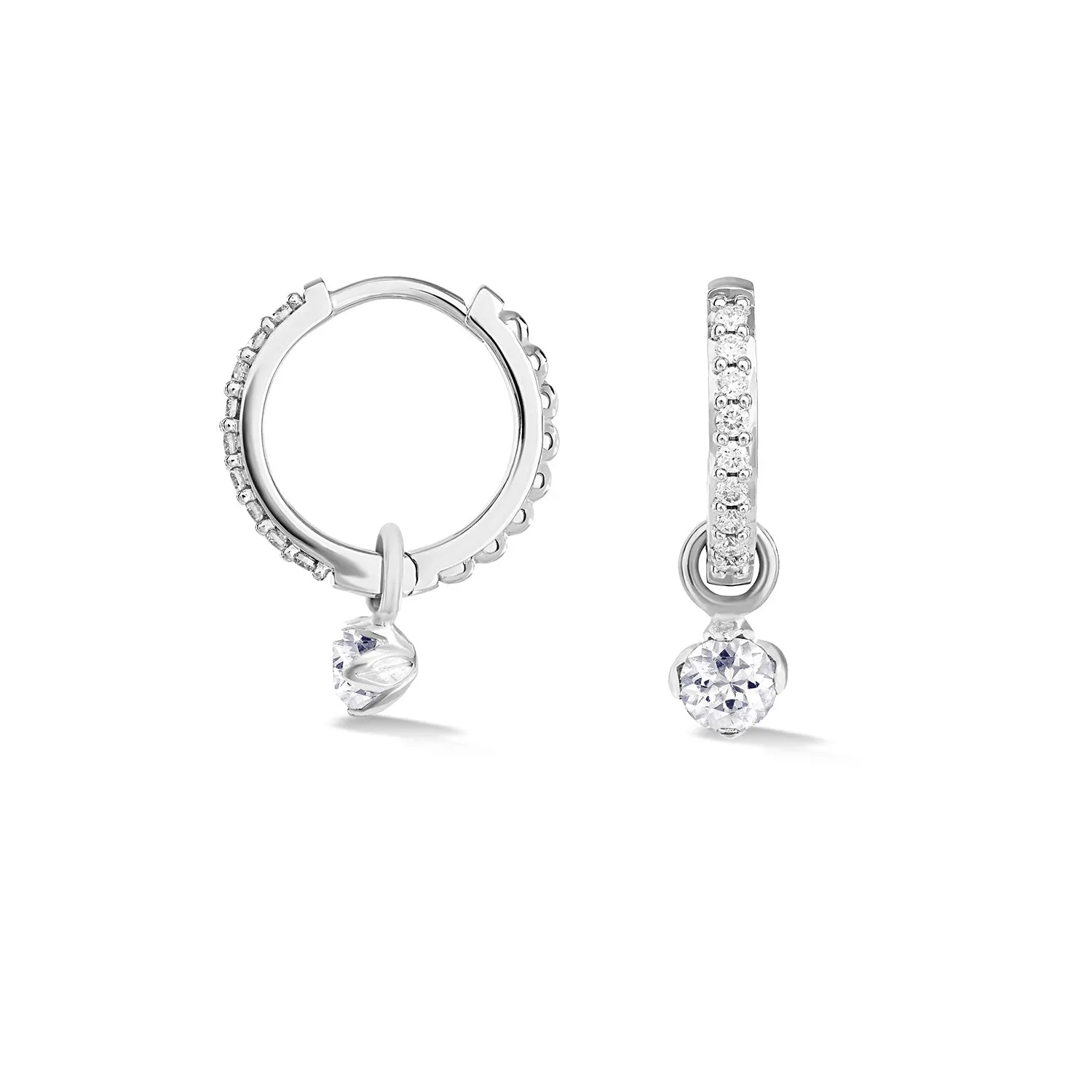 9k Medium White Diamond Hoops with Lotus Drops sold by Dower & Hall product image thumbnail 5
