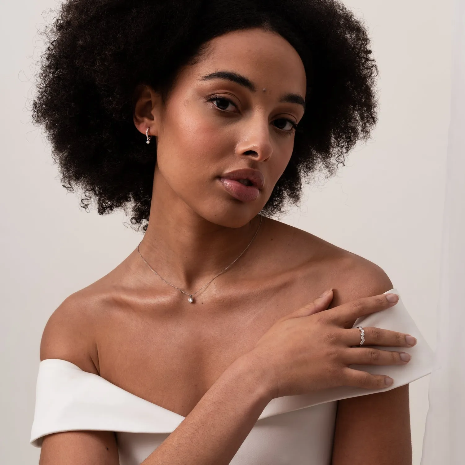 9k Medium White Diamond Hoops with Lotus Drops sold by Dower & Hall product image thumbnail 4