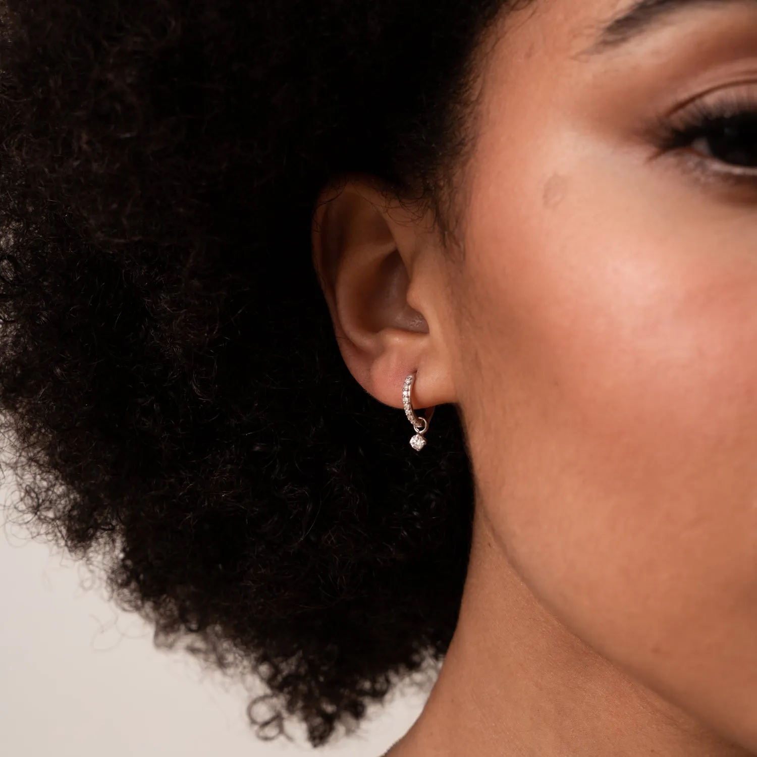 9k Medium White Diamond Hoops with Lotus Drops sold by Dower & Hall product image thumbnail 3