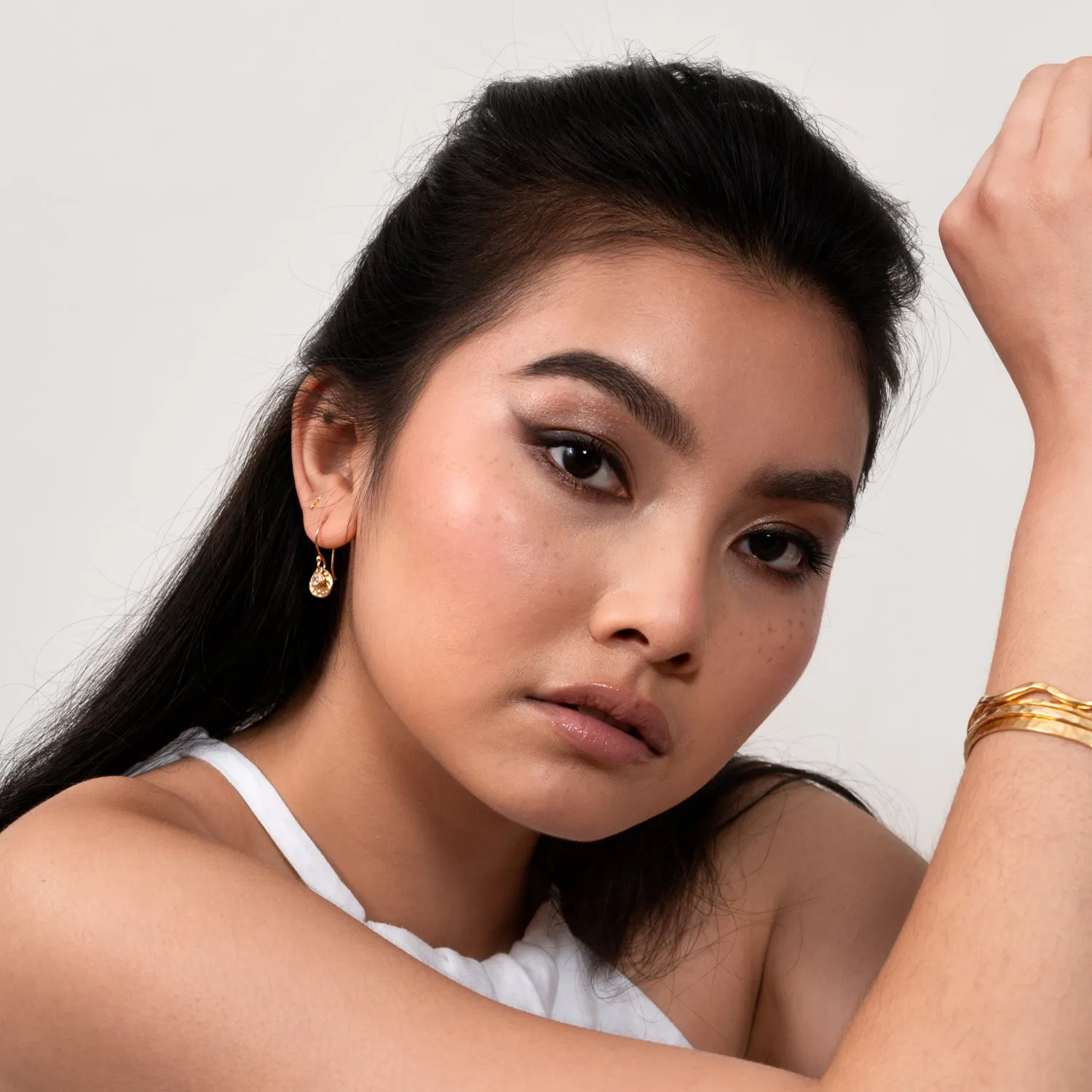 Hammered Disc & White Sapphire Array Earrings sold by Dower & Hall product image thumbnail 3