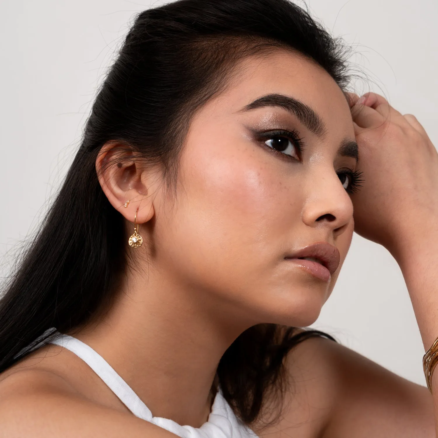 Hammered Disc & White Sapphire Array Earrings sold by Dower & Hall product image thumbnail 4