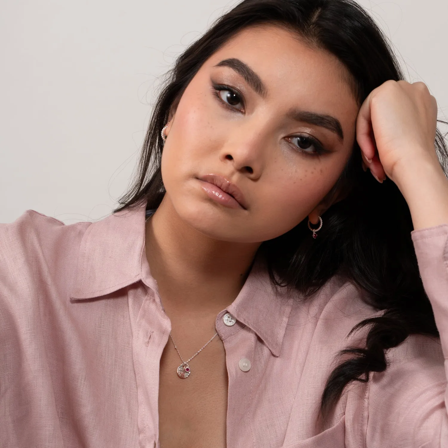 Hammered Disc & Ruby Array Necklace sold by Dower & Hall product image thumbnail 5