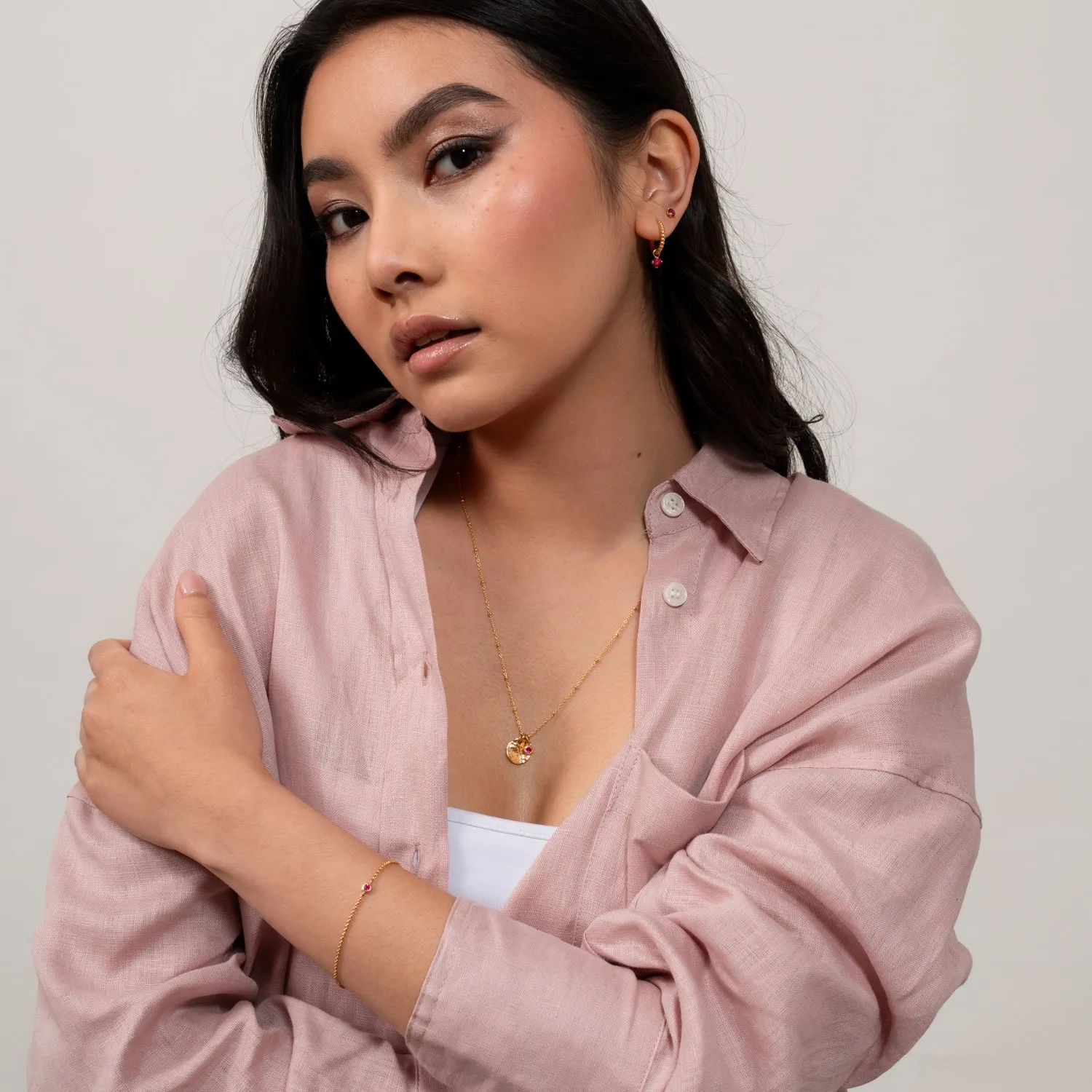 Hammered Disc & Ruby Array Necklace sold by Dower & Hall product image thumbnail 3