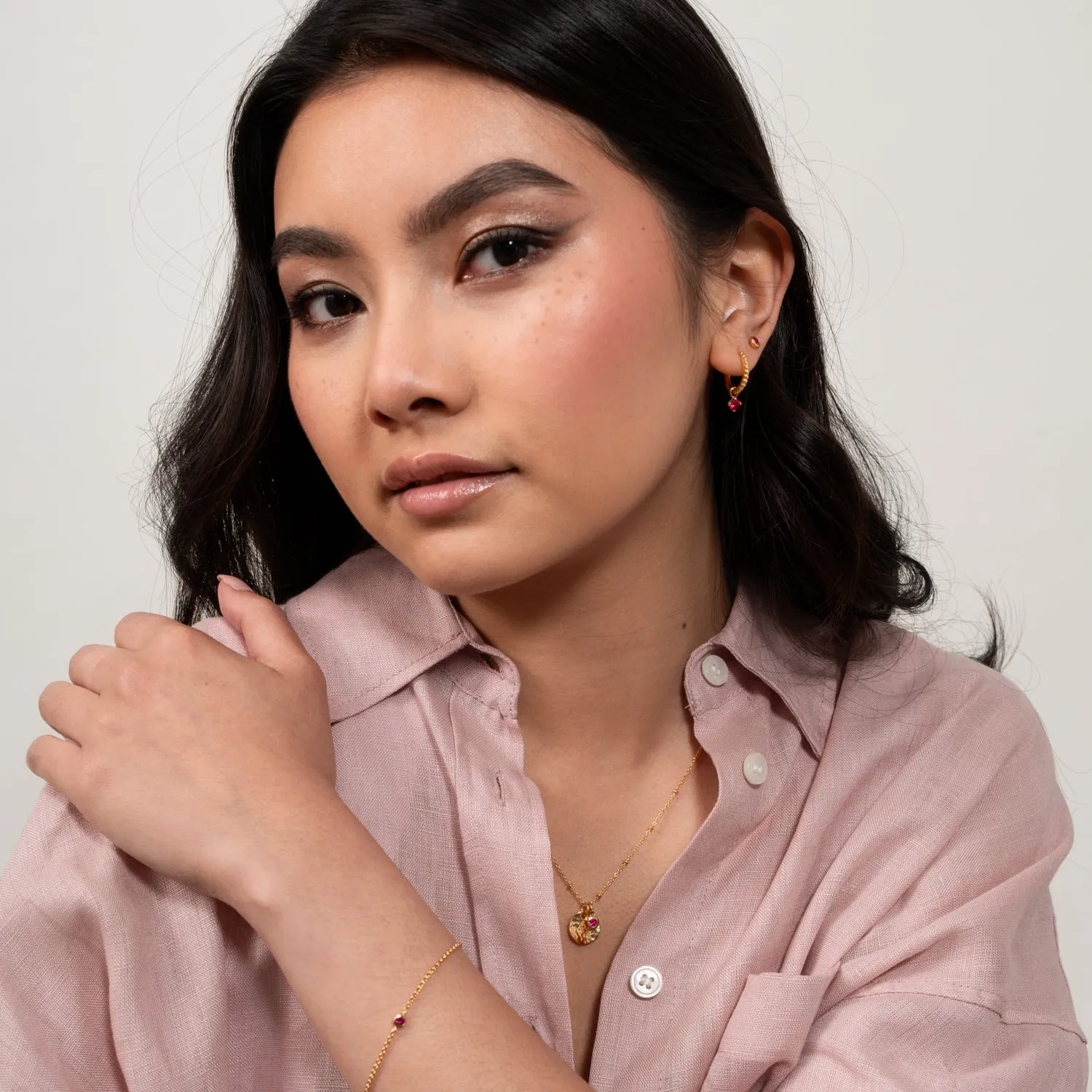 Hammered Disc & Ruby Array Necklace sold by Dower & Hall product image thumbnail 2