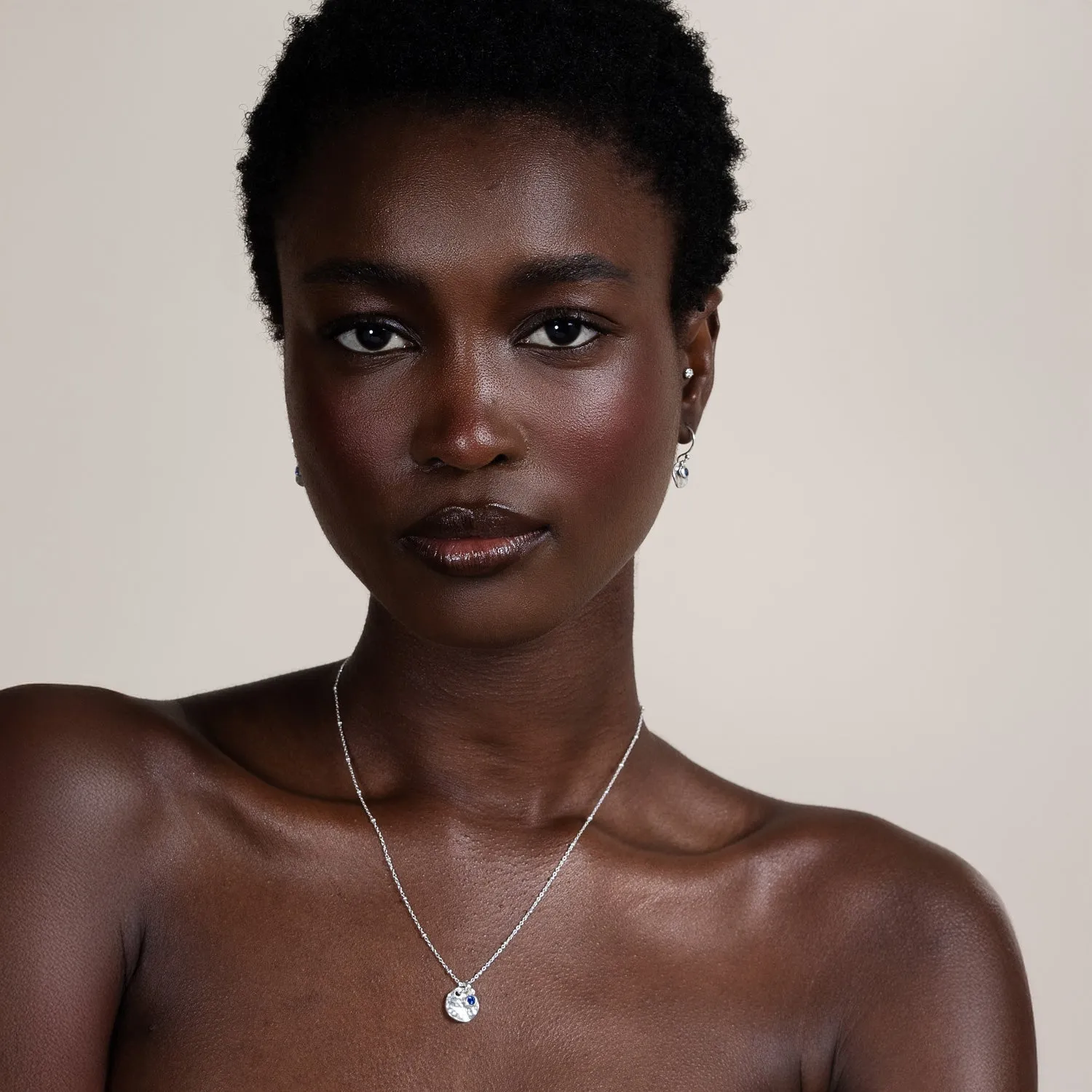 Hammered Disc & Blue Sapphire Array Necklace sold by Dower & Hall product image thumbnail 3