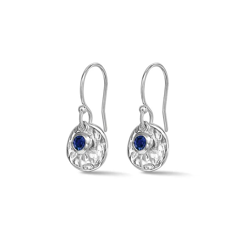 Hammered Disc & Blue Sapphire Array Earrings sold by Dower & Hall
