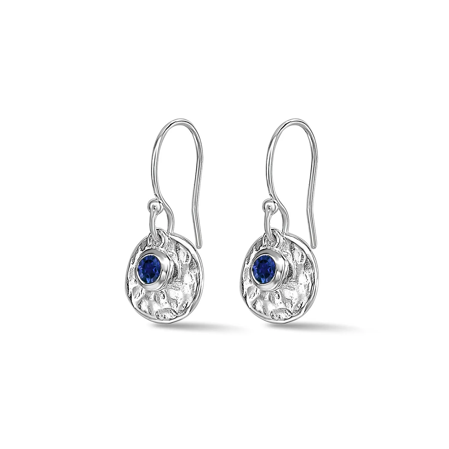 Hammered Disc & Blue Sapphire Array Earrings sold by Dower & Hall