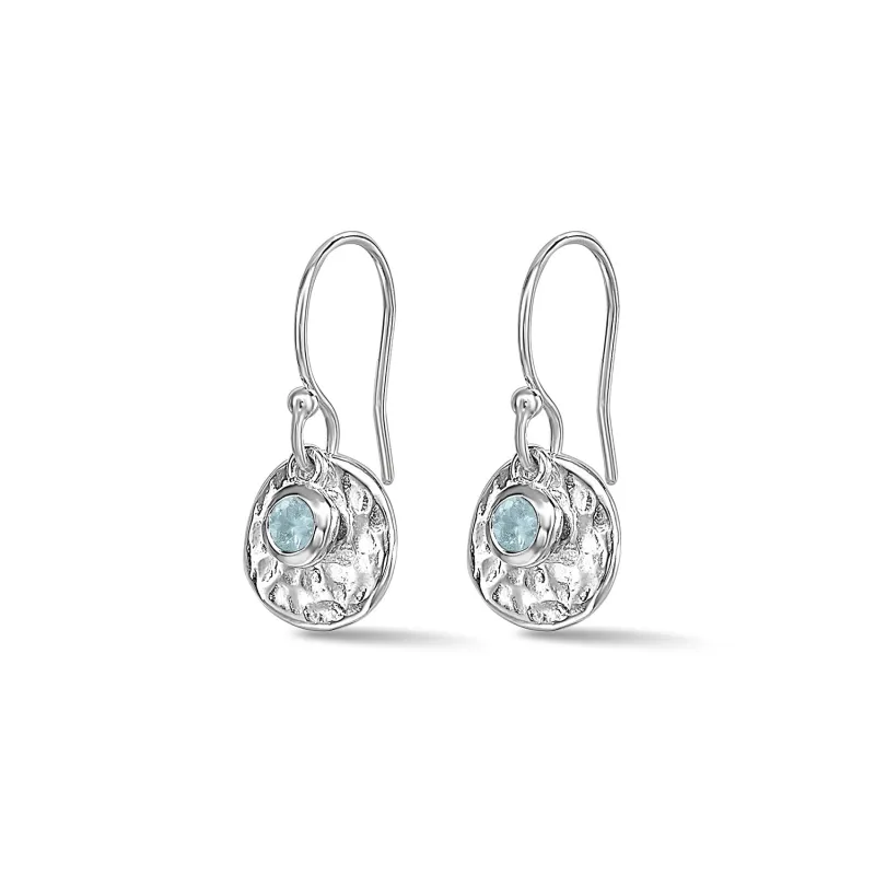 Hammered Disc & Aquamarine Array Earrings sold by Dower & Hall