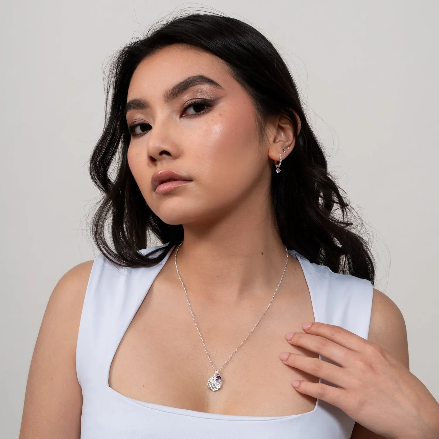 Hammered Disc & 5mm Amethyst Array Pendant sold by Dower & Hall product image thumbnail 2