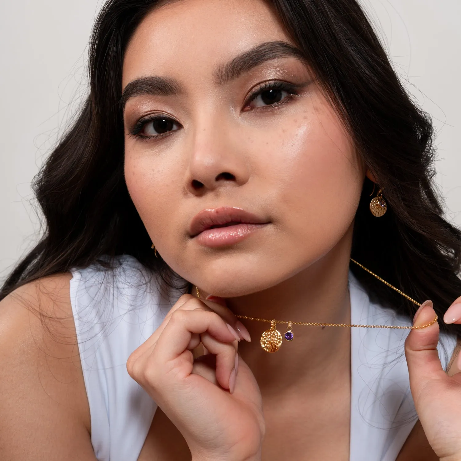 Hammered Disc & 5mm Amethyst Array Pendant sold by Dower & Hall product image thumbnail 5