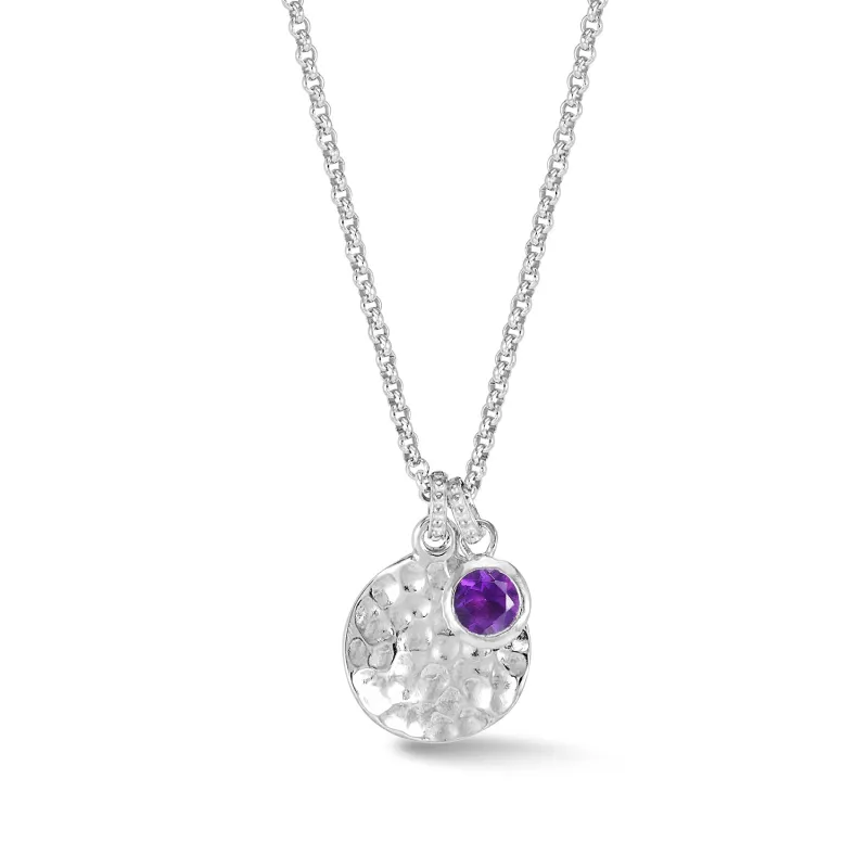 Hammered Disc & 5mm Amethyst Array Pendant sold by Dower & Hall