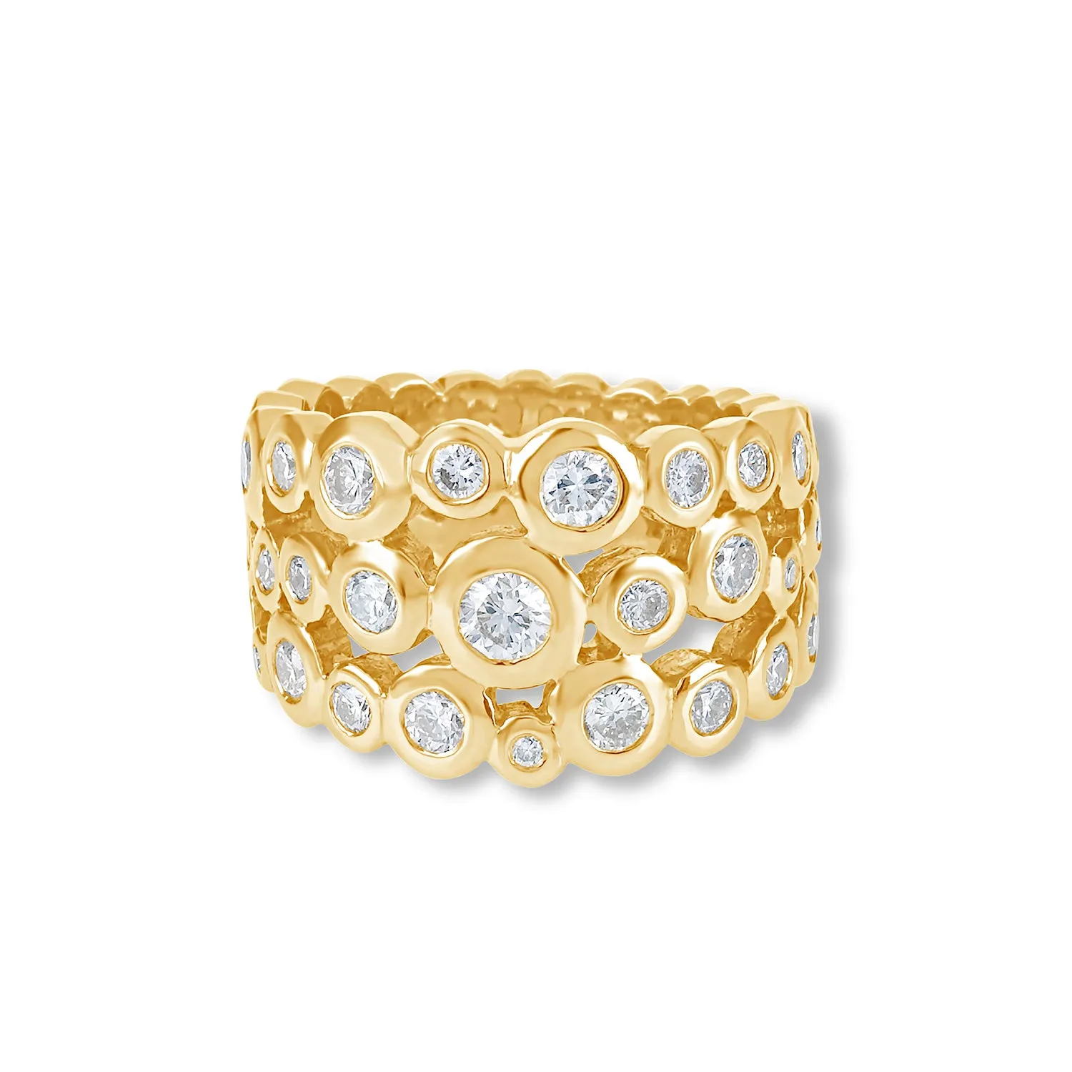 18k Gold & Diamond Triple Row Dotty Ring - 2.00CT sold by Dower & Hall