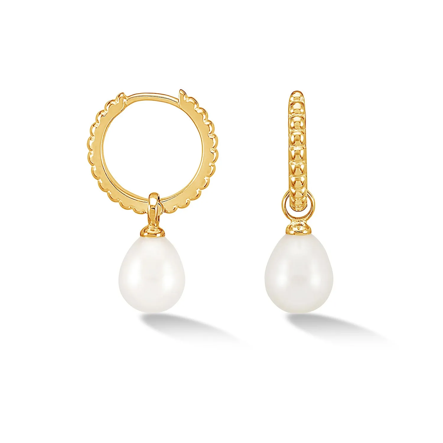 Timeless Oval Pearl Charm Hoops sold by Dower & Hall