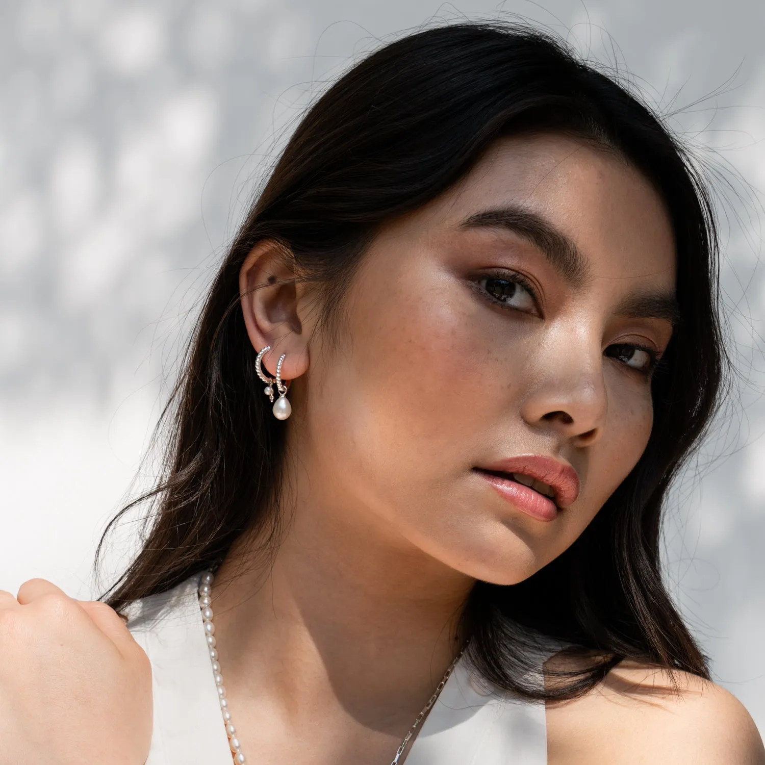 Timeless Oval Pearl Charm Hoops sold by Dower & Hall product image thumbnail 5