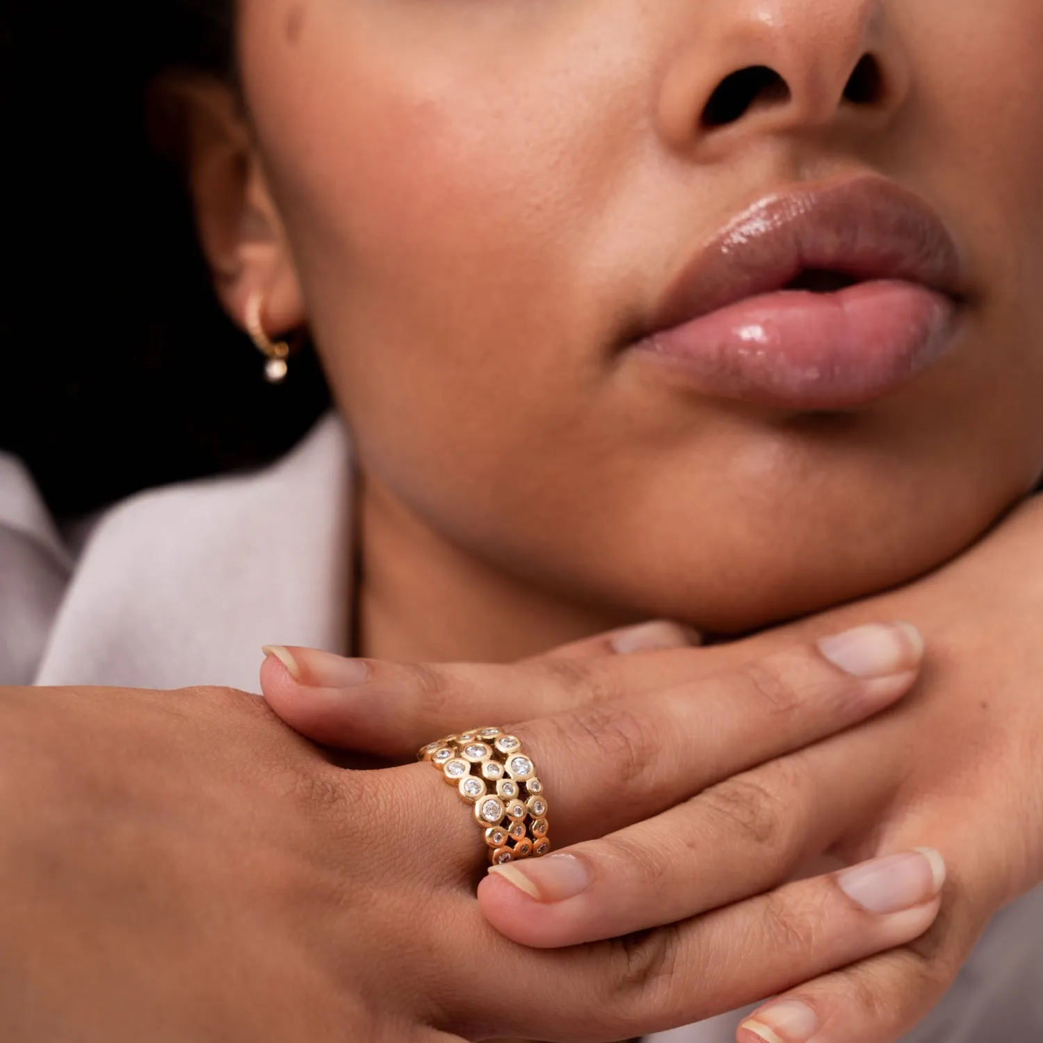 18k Gold & Diamond Triple Row Dotty Ring - 1.00CT sold by Dower & Hall product image thumbnail 3