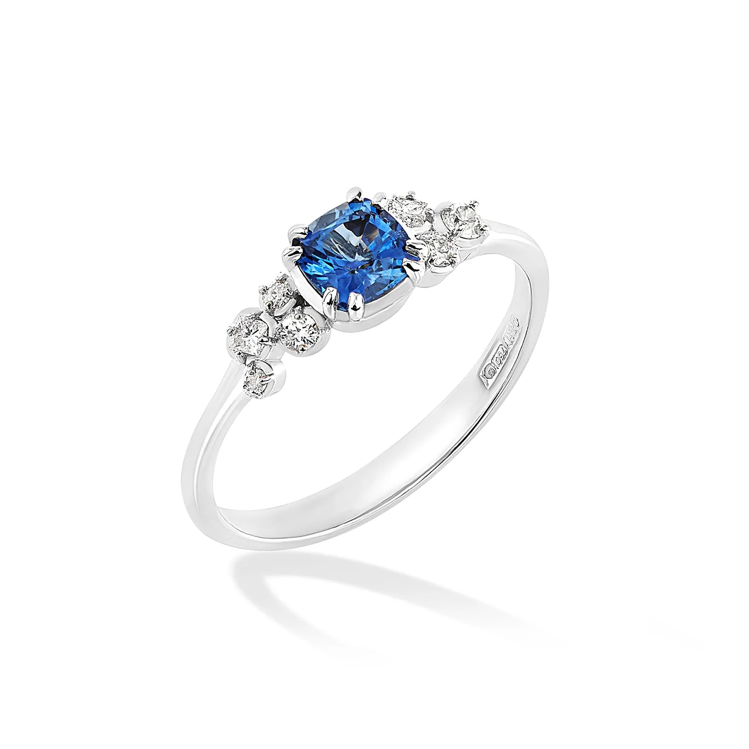18k 5mm Cushion Sapphire & Diamond Stargazer Ring sold by Dower & Hall product image thumbnail 5