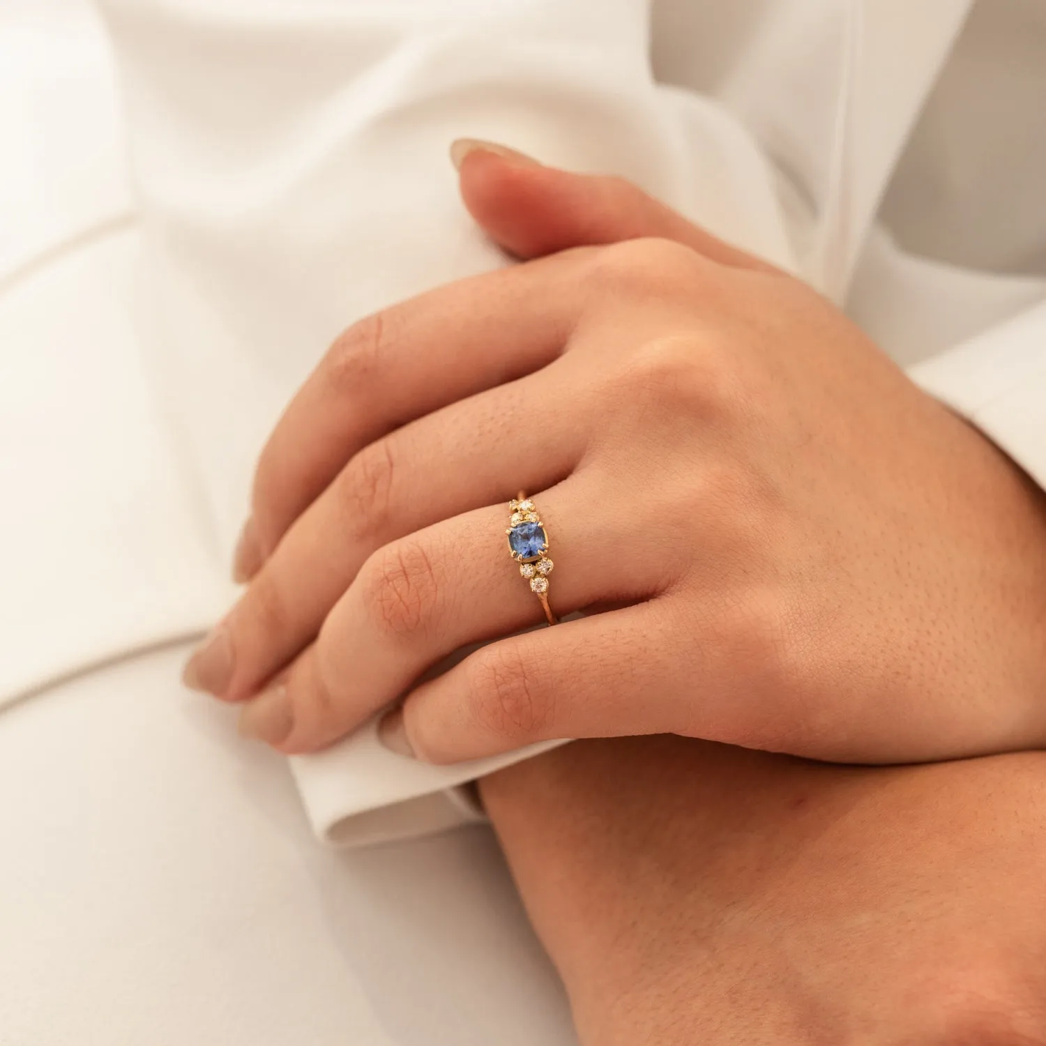 18k 5mm Cushion Sapphire & Diamond Stargazer Ring sold by Dower & Hall product image thumbnail 2