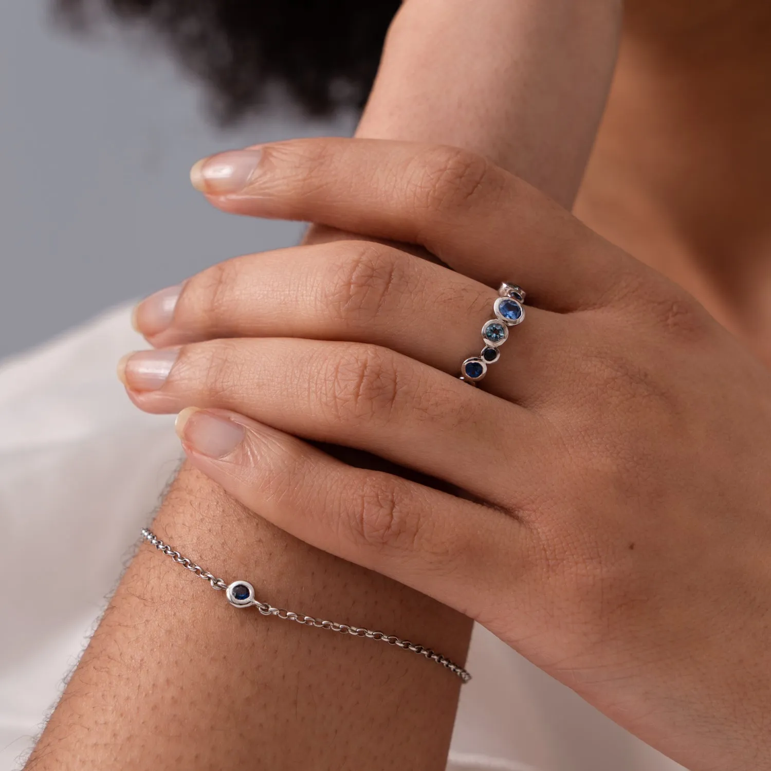 18k Blue Sapphire & Aquamarine Cascade Ring - 0.75ct sold by Dower & Hall product image thumbnail 3