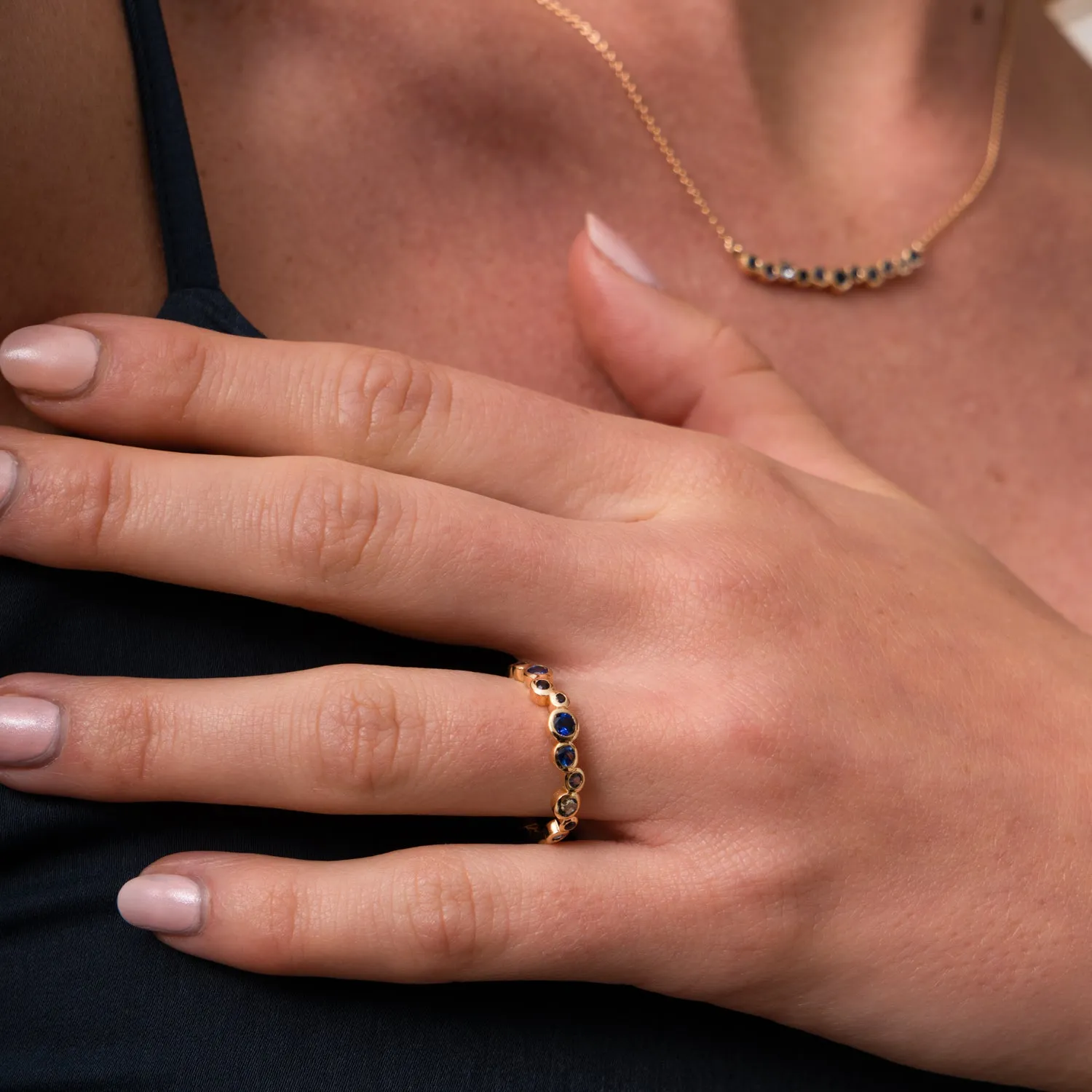 18k Blue Sapphire & Aquamarine Cascade Ring - 0.50ct sold by Dower & Hall product image thumbnail 3