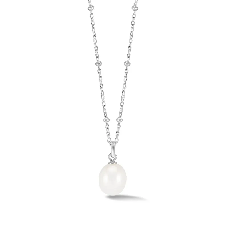 Timeless Adjustable 8mm Oval White Pearl Pendant sold by Dower & Hall