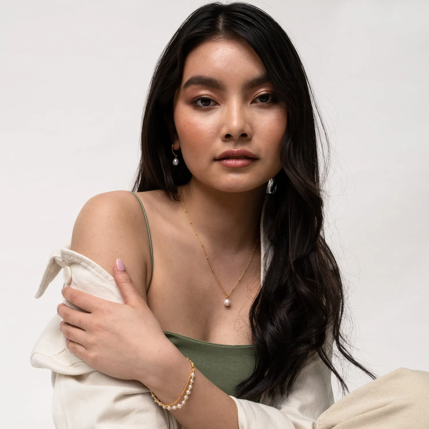 8mm Oval White Luna Pearl Drop Earrings sold by Dower & Hall product image thumbnail 3