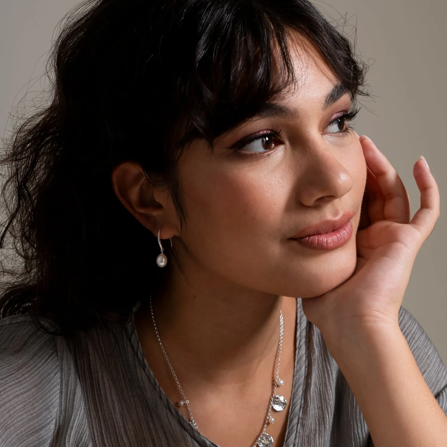 8mm Oval White Luna Pearl Drop Earrings sold by Dower & Hall product image thumbnail 5