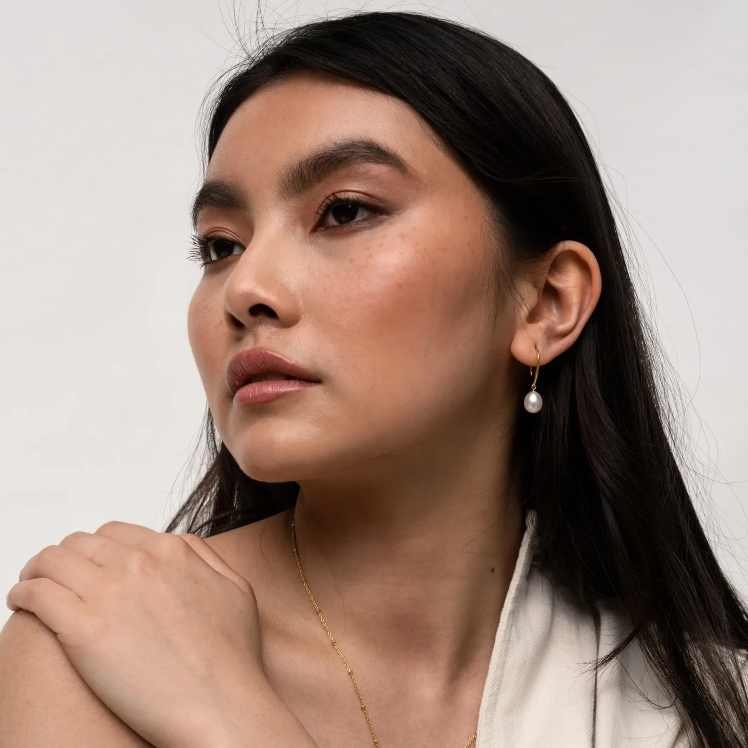 8mm Oval White Luna Pearl Drop Earrings sold by Dower & Hall product image thumbnail 2