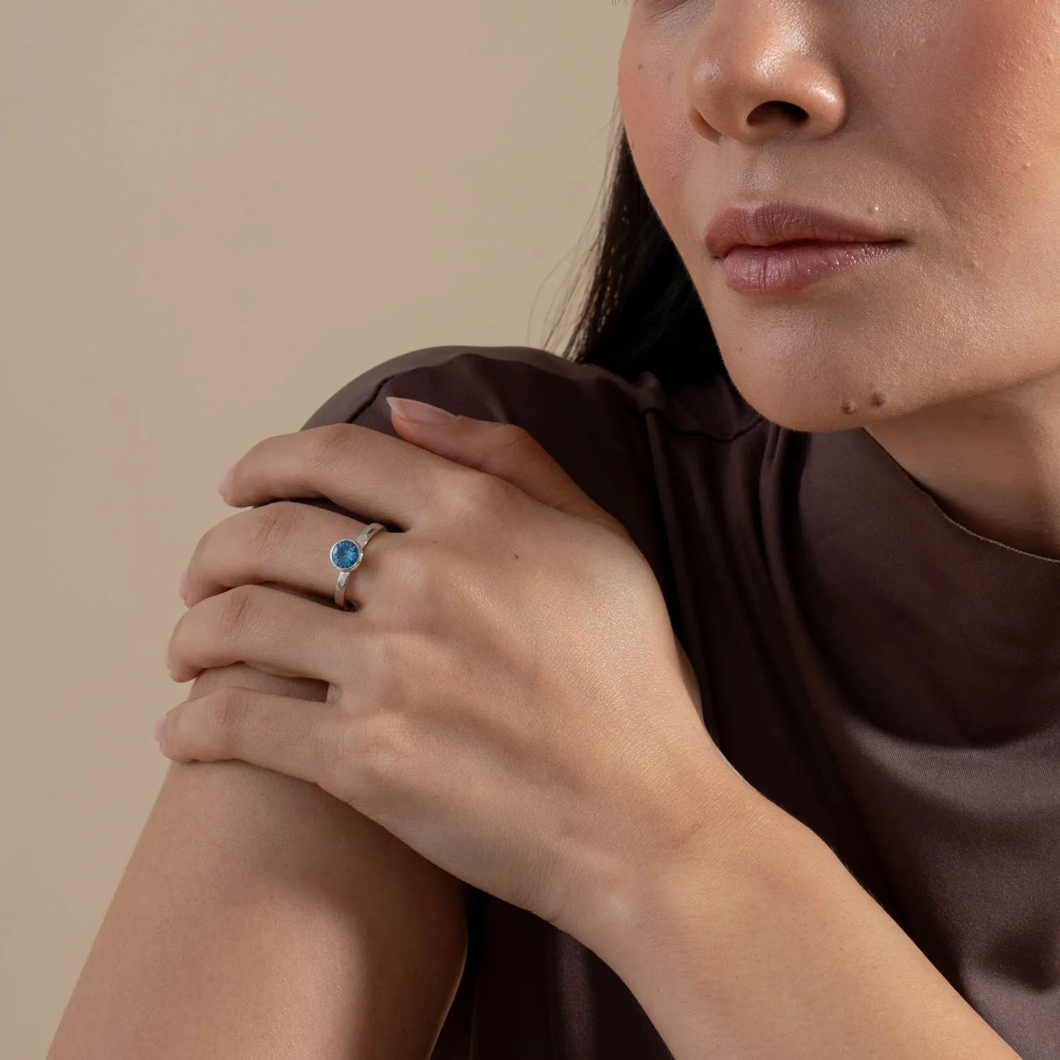 6mm Blue Topaz Hammered Twinkle Ring sold by Dower & Hall product image thumbnail 2