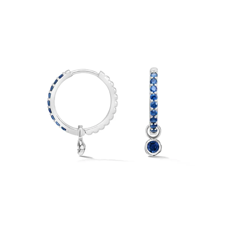 Blue Sapphire Dewdrop Charm Hoops sold by Dower & Hall