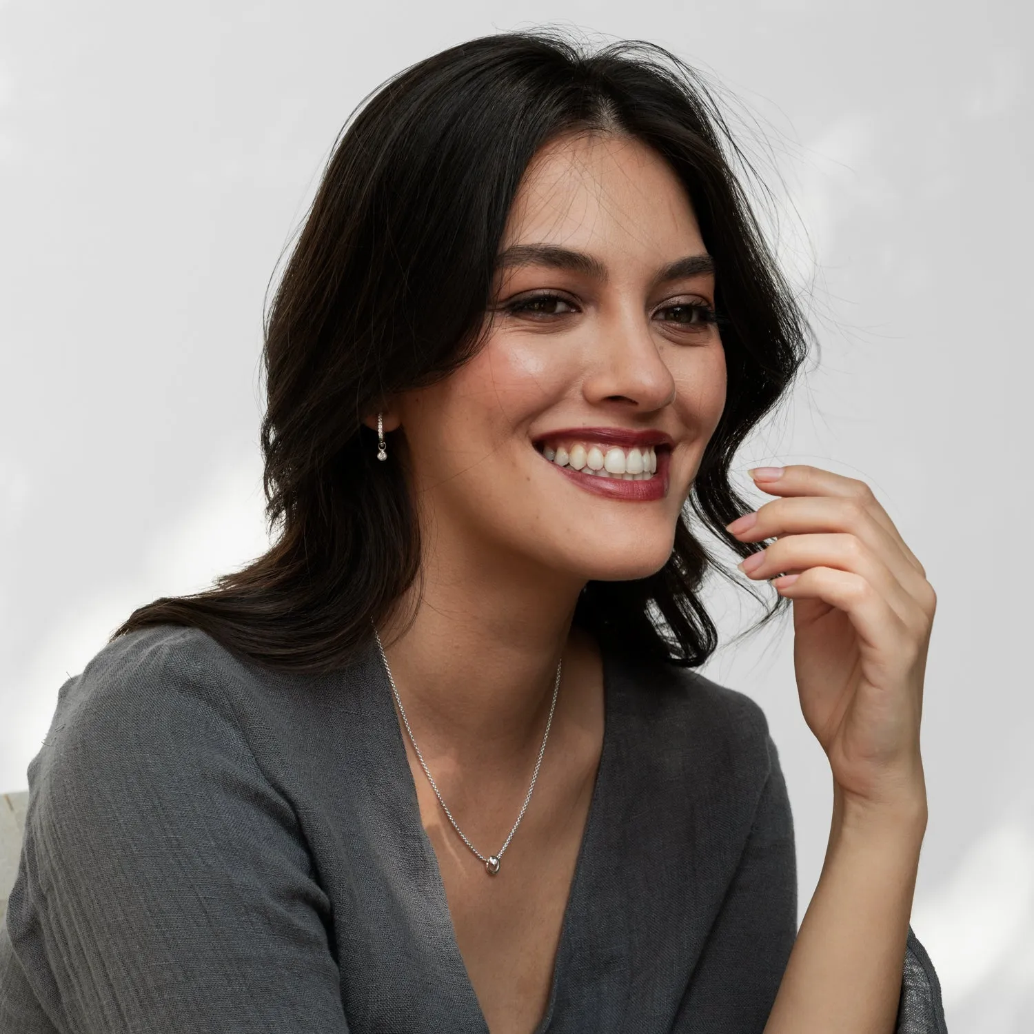 White Sapphire Dewdrop Charm Hoops sold by Dower & Hall product image thumbnail 2