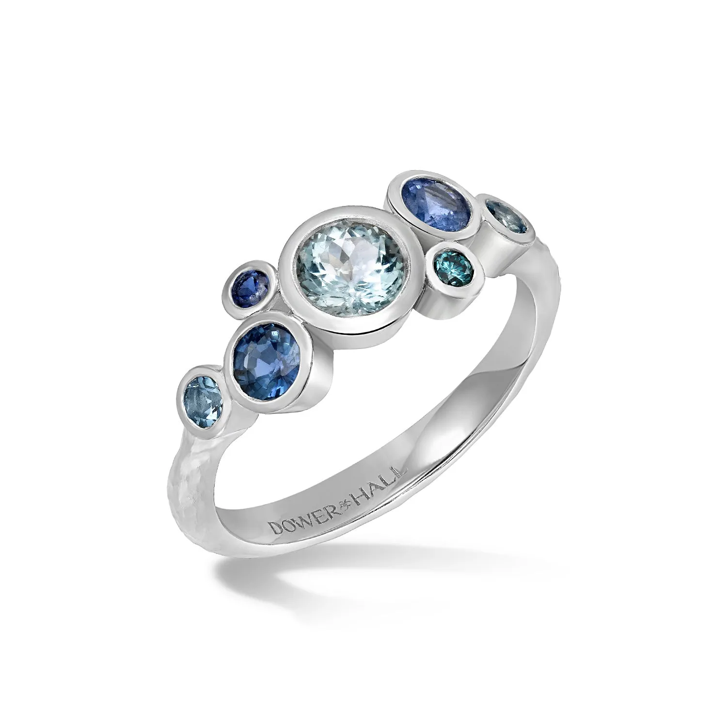 18k Sapphire & Aquamarine Cascade Cluster Ring sold by Dower & Hall