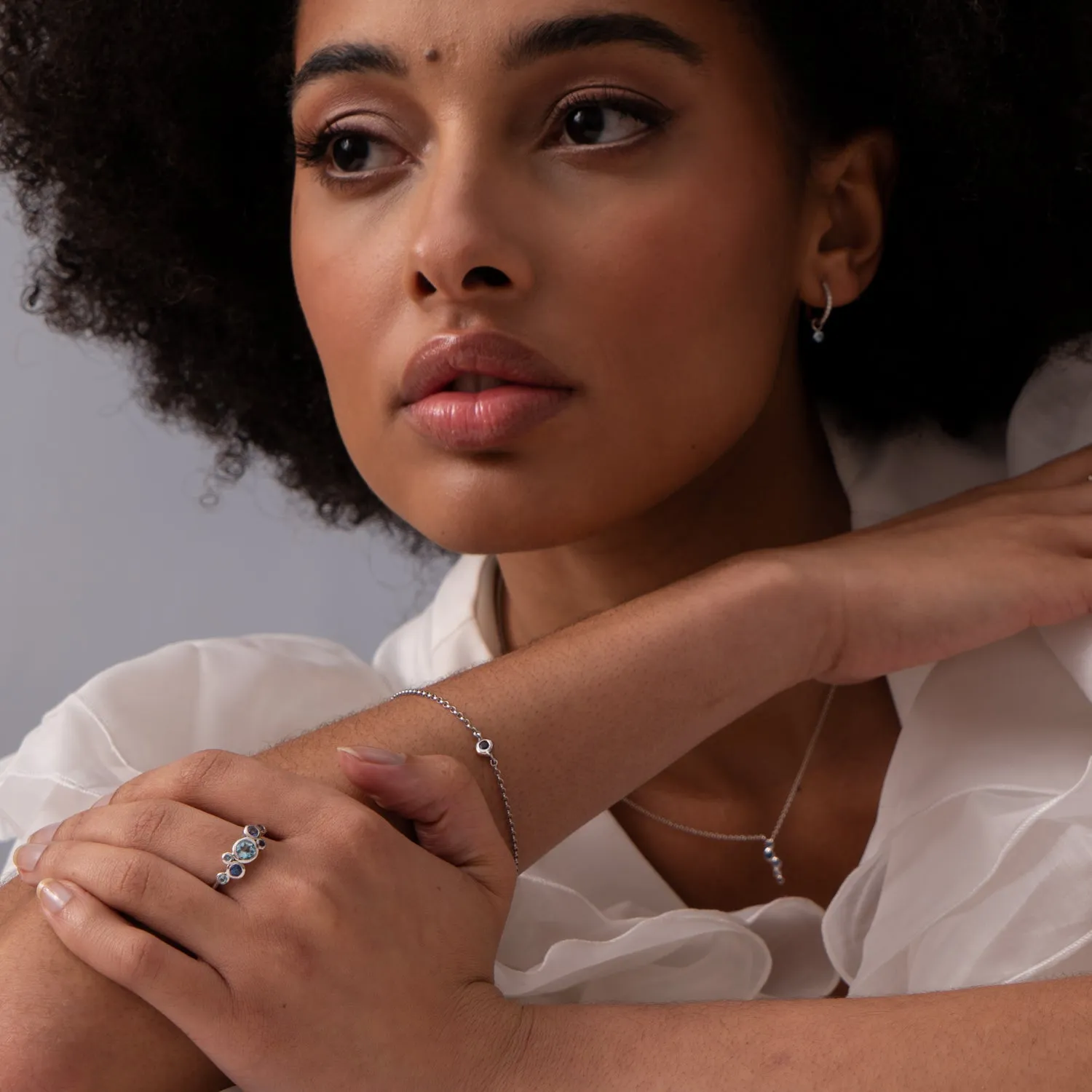 18k Sapphire & Aquamarine Cascade Cluster Ring sold by Dower & Hall product image thumbnail 3