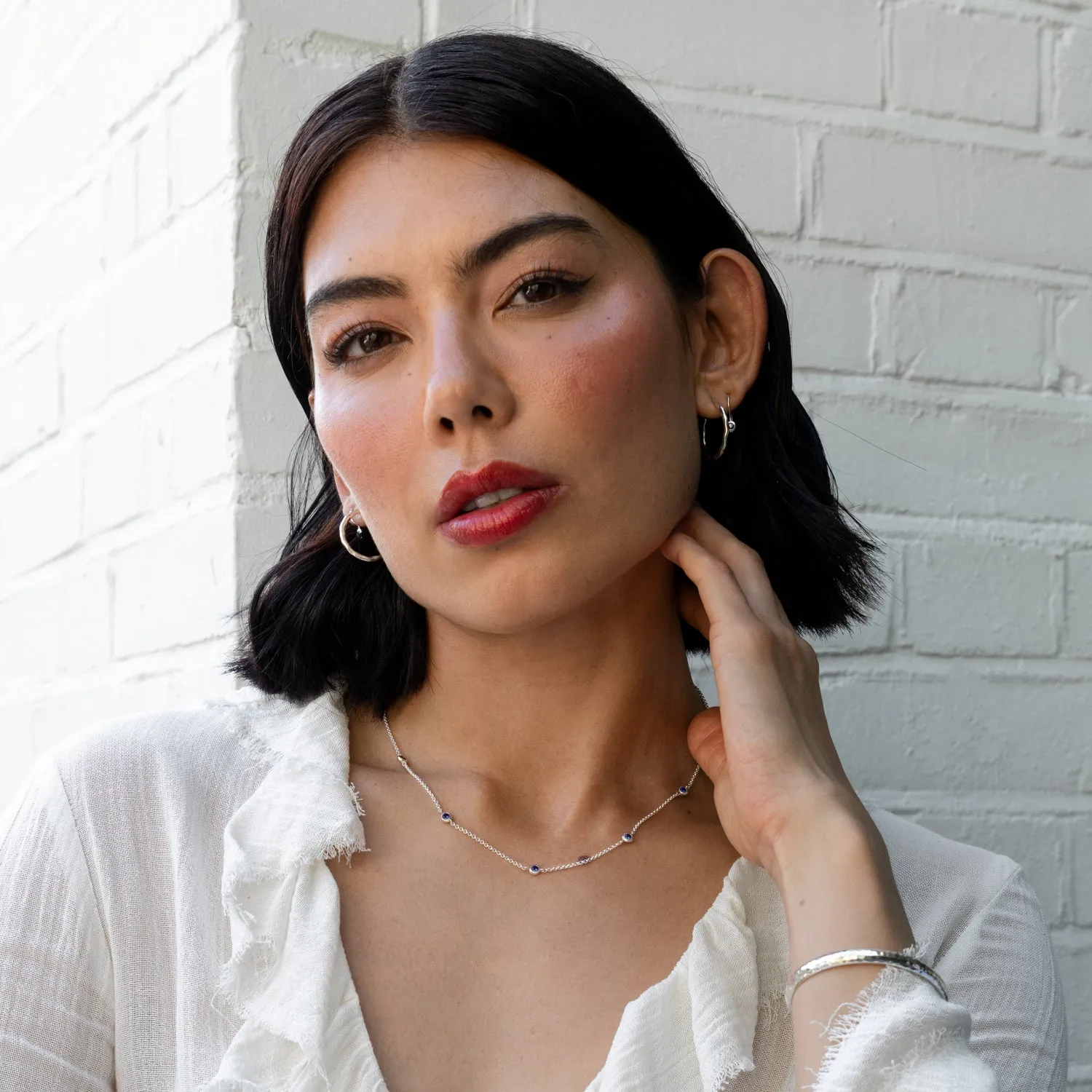 Blue Sapphire Dewdrop Chain Necklace sold by Dower & Hall product image thumbnail 2