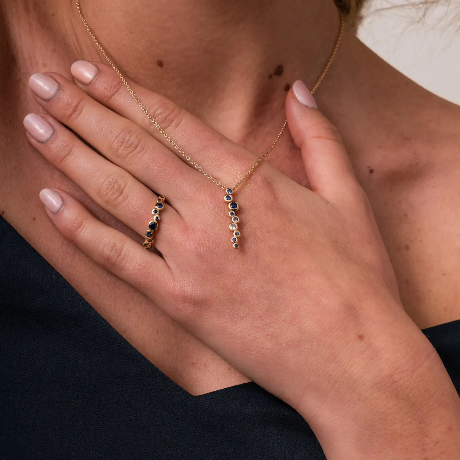 18k Sapphire & Aquamarine Long Cascade Pendant sold by Dower & Hall product image thumbnail 3