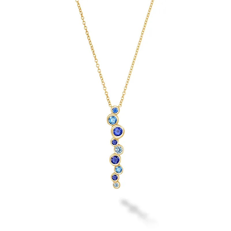 18k Sapphire & Aquamarine Long Cascade Pendant sold by Dower & Hall