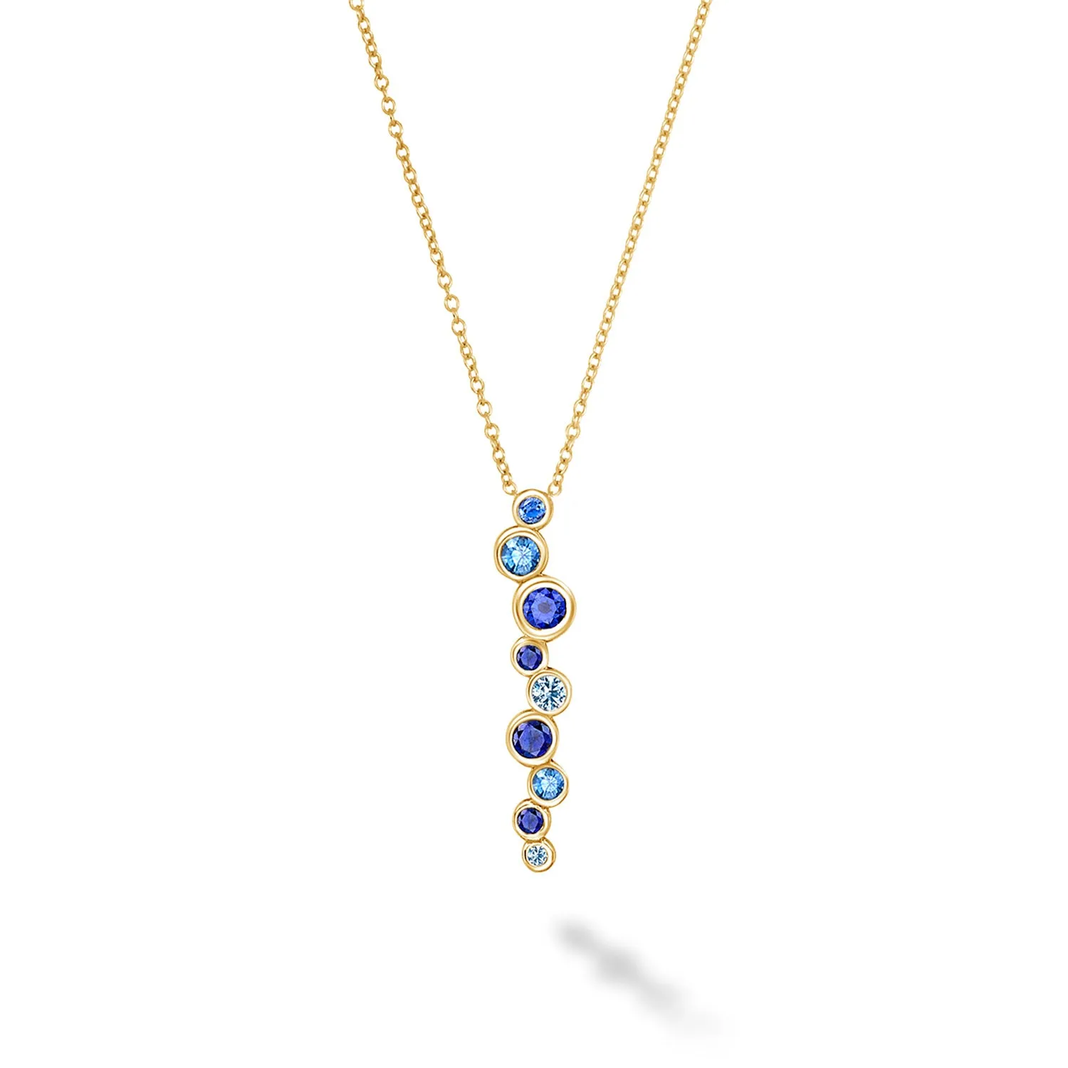 18k Sapphire & Aquamarine Long Cascade Pendant sold by Dower & Hall