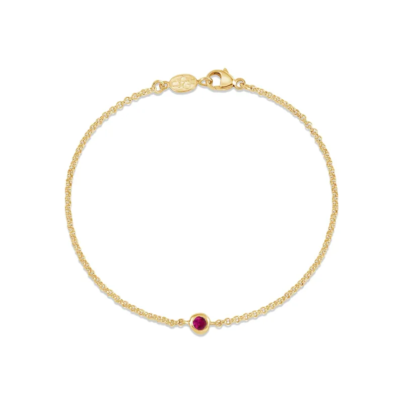 Single Ruby Dewdrop Chain Bracelet sold by Dower & Hall