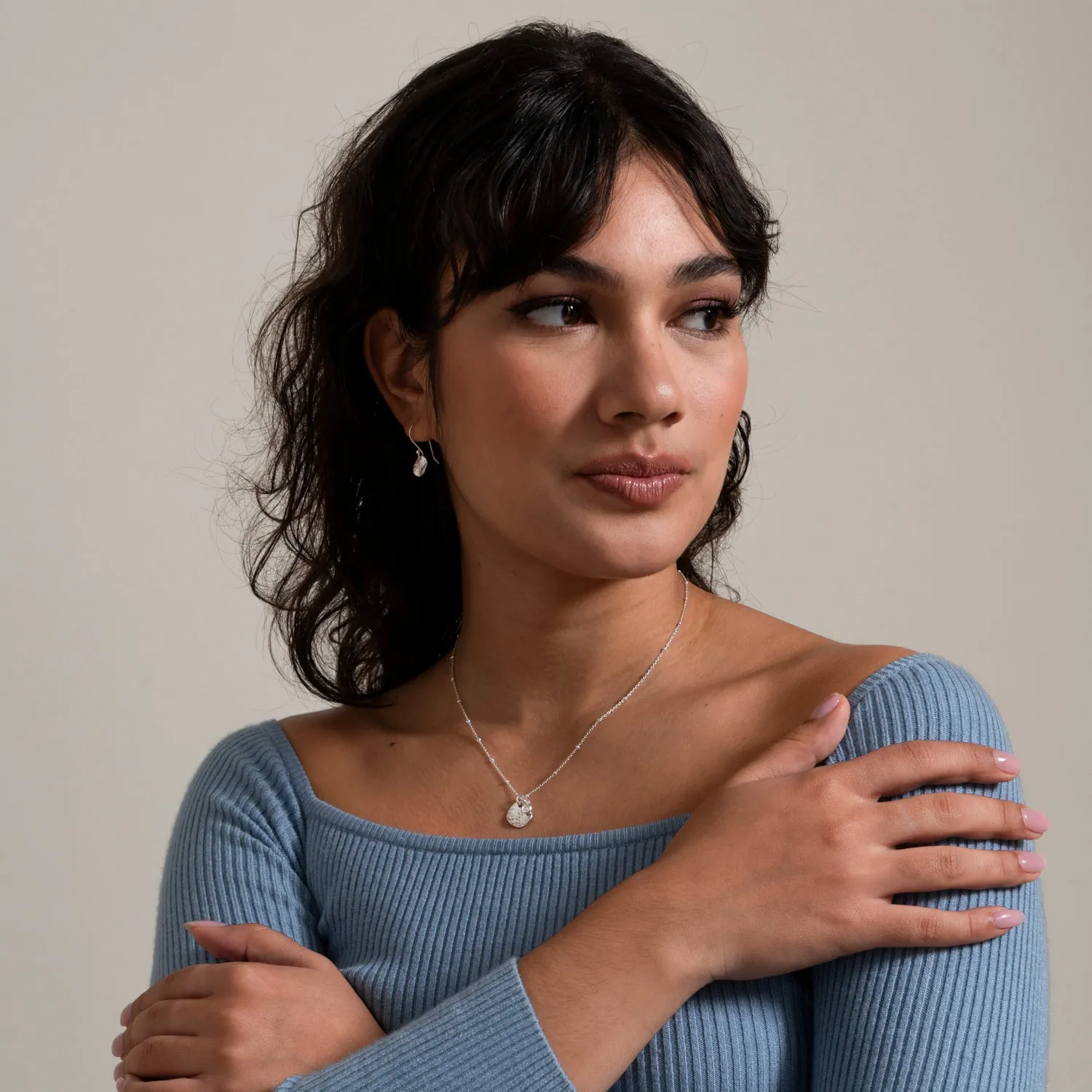 Hammered Disc & White Sapphire Array Necklace sold by Dower & Hall product image thumbnail 5