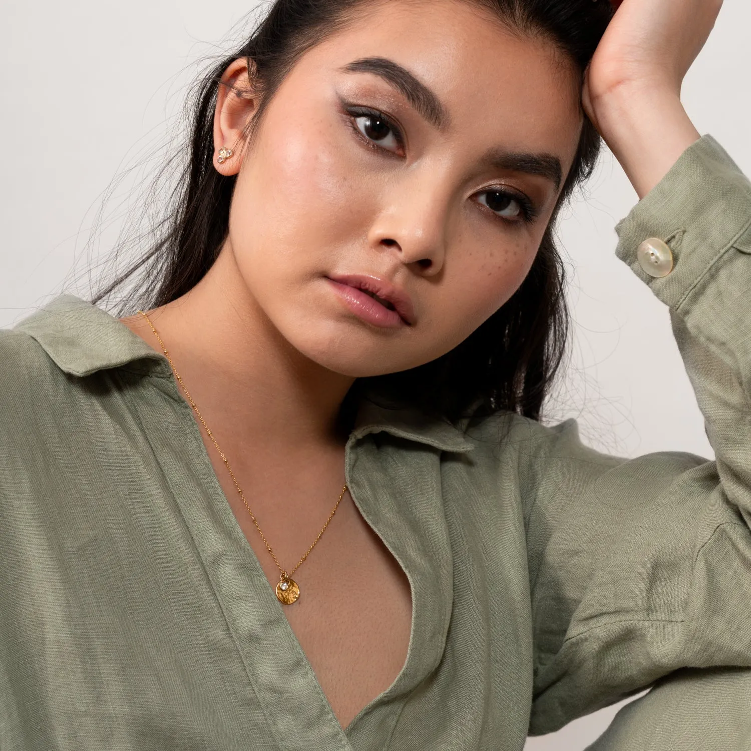 Hammered Disc & White Sapphire Array Necklace sold by Dower & Hall product image thumbnail 2