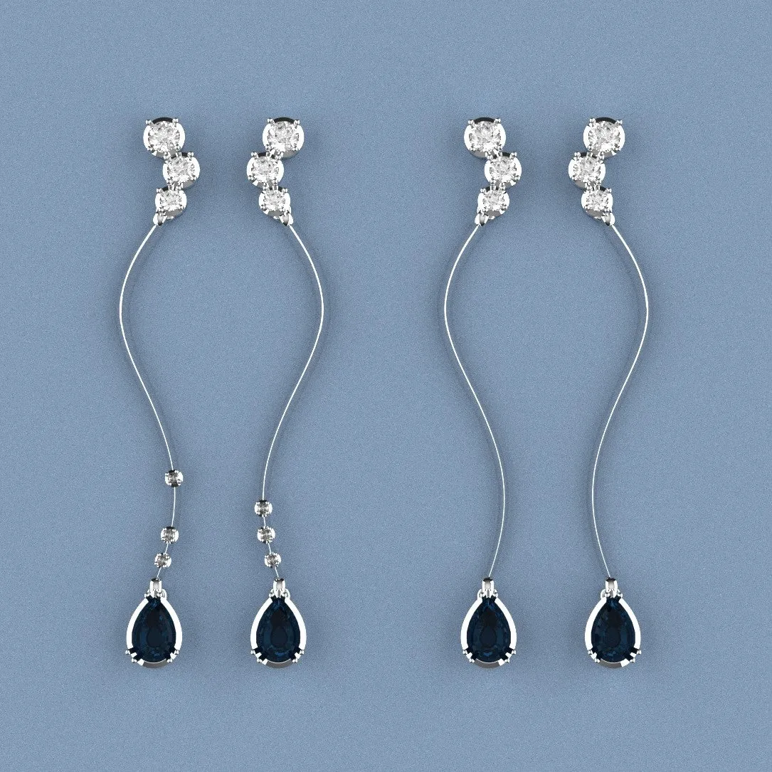 Bespoke Fluidity Ear-drops with Diamonds & sapphires sold by Dower & Hall product image thumbnail 2