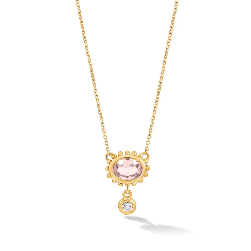 14k Gold Anemone Pendant with Morganite & Diamond sold by Dower & Hall